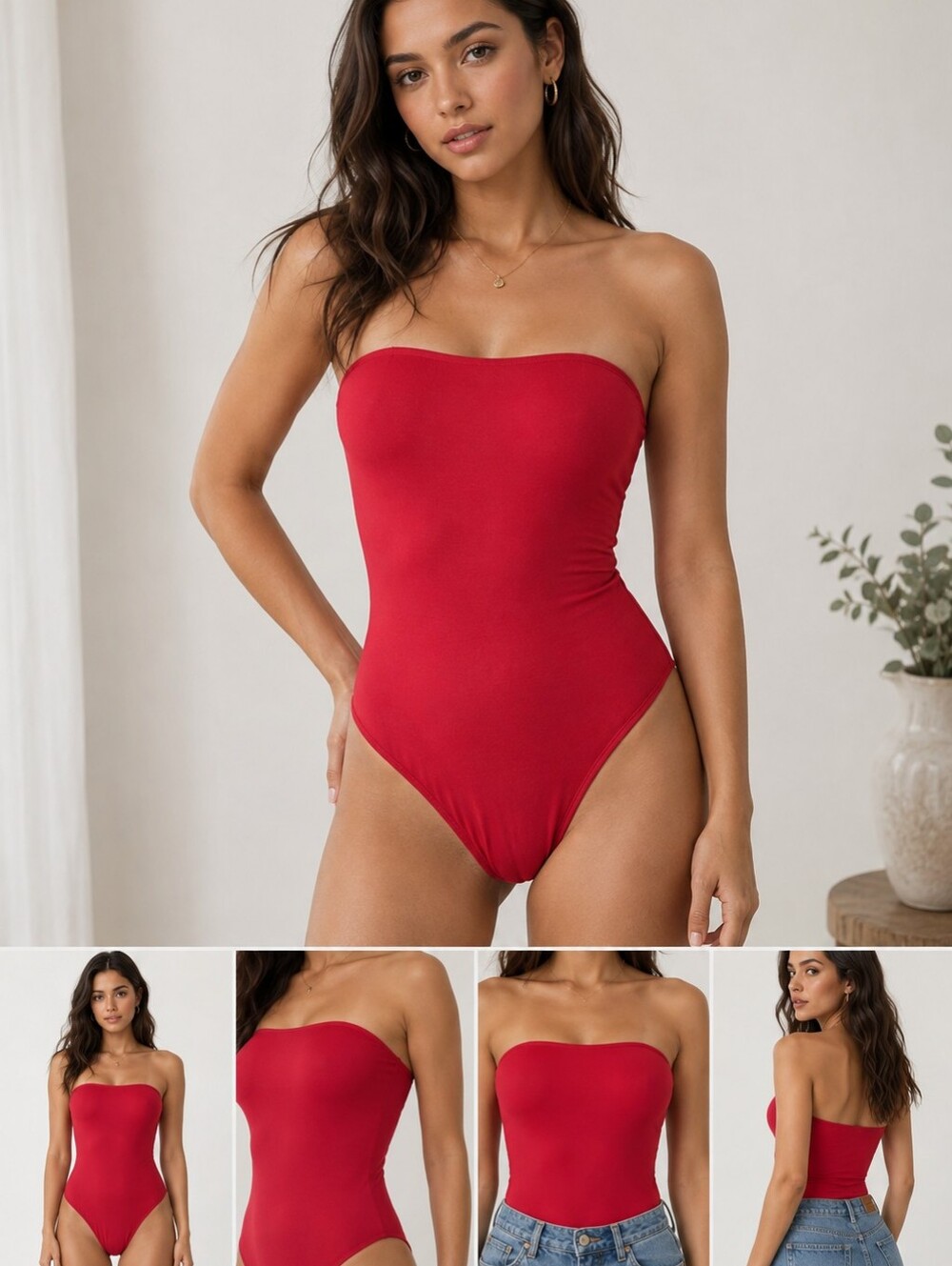 Size S Bold Basic Red Bandeau Bodysuit NWT